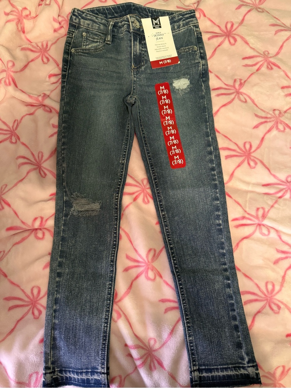 Girls' Skinny Jeans in Medium Blue with Subtle Distressing